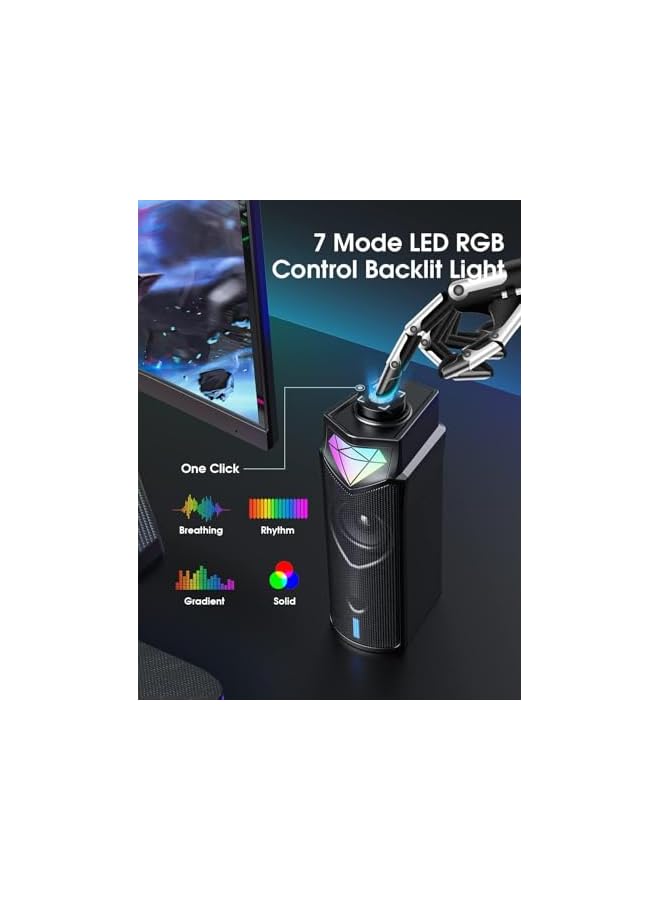 Computer Speakers, Bluetooth Computer Soundbar with HiFi Stereo & RGB Lighting - USB Powered Speakers for Desktop, Monitor, Phone, PC, Laptop - Includes C Adapter - Image 4